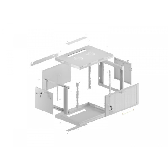 Szafa instalacyjna rack wisząca 12U 600x600 szara drzwi perforowane (flat pack) 
