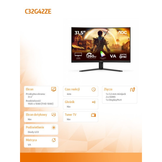 Monitor C32G42ZE 31.5 cala VA Curved 240Hz HDMI DP 