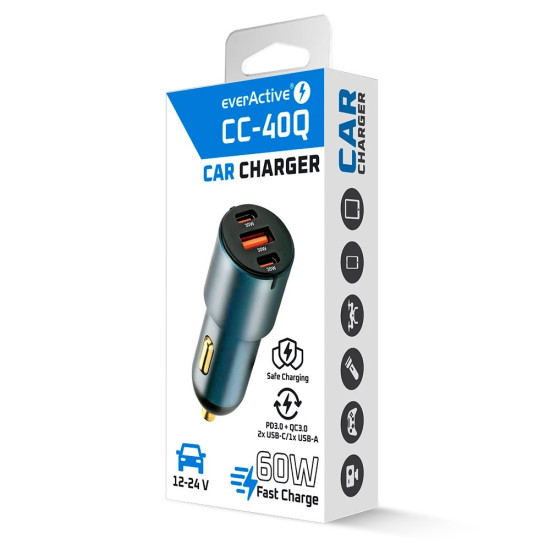 Ładowarka samochodowa CC-40Q QC3.0 60W 1X USB 2X USB-C PD czarna