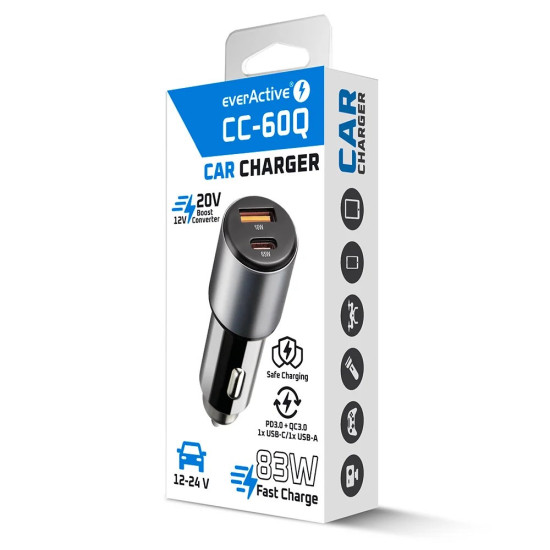 Ładowarka samochodowa CC-60Q QC3.0 83W 1X USB + 1X USB-C PD czarna