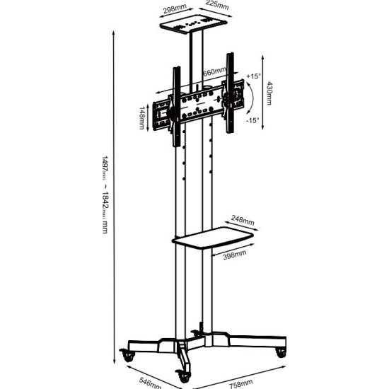 Stand wózek TV TB-ST1 do telewizora do 75 cali 45kg max VESA 600x400