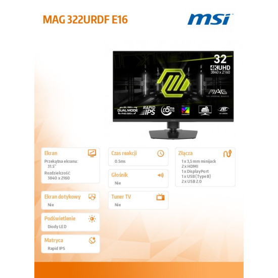 Monitor MAG 322URDF E16 31.5 cala LED/UHD/Flat/160Hz