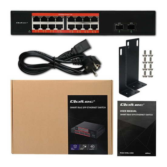 Przełącznik sieciowy SWITCH Gigabit Ethernet PoE | 16x RJ45 | 2x SFP | 1000 Mb/s 