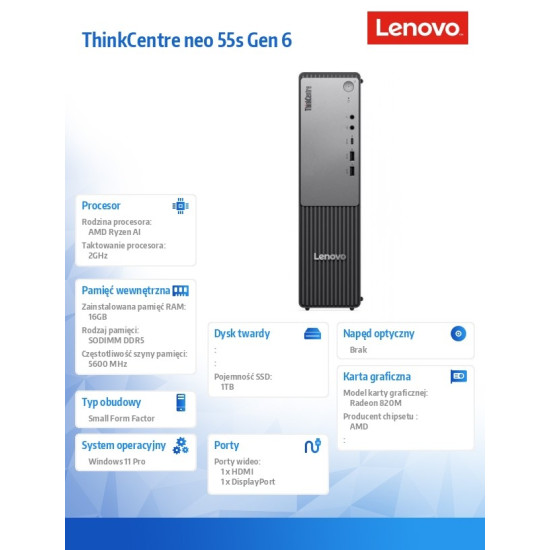 Komputer ThinkCentre Neo 55s G6 SFF 13FK001MPB W11Pro 5 330/16GB/1TB/INT/3YRS OS 