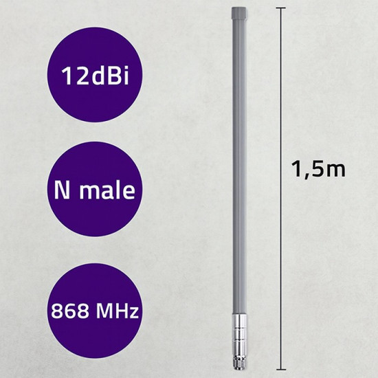 Antena LoRa | 12dBi | dookólna | zewnętrzna | włókno szklane |   868 MHz | 1.5m 