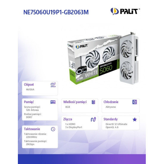 Karta graficzna RTX 5060 WHITE OC 8GB GDDR7 128bit 3DP/HDMI 