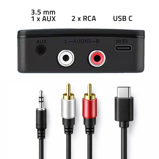 Bezprzewodowy transmiter odbiornik Audio HiFi Home&Car | Bluetooth 6.0 | NFC | 2 x RCA | 1 x AUX MiniJack 3.5mm | Mikrofon 