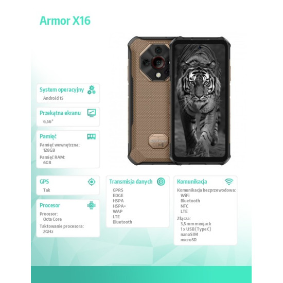 Smartfon Armor X16 4G 6/128GB IP69K Brązowy