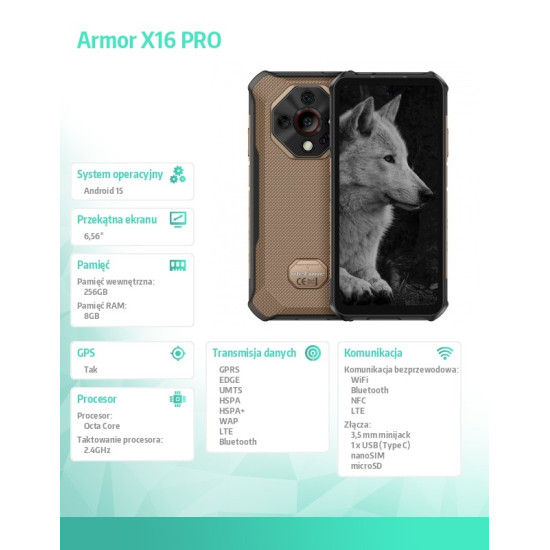 Smartfon Armor X16 Pro 5G 8/256GB IP69K Brązowy