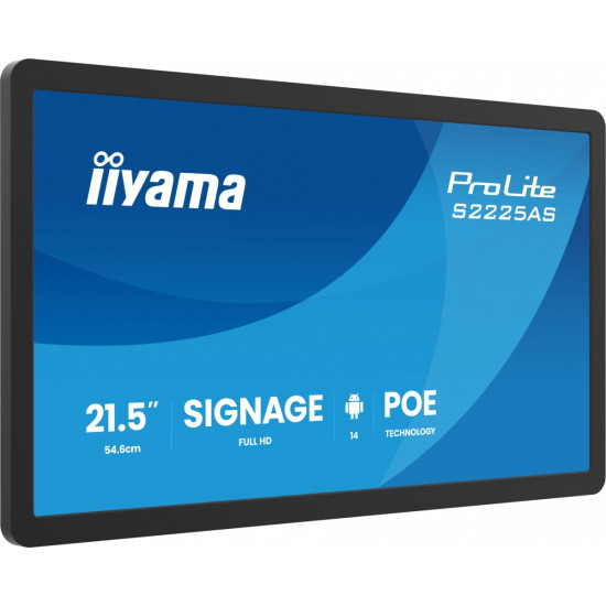 Monitor 21.5 cala ProLite S2225AS-B1 IPS,FHD,A14,24/7,RJ45,500cd2, USB-C,2x5W,iiSignage, WI-FI