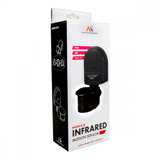 Czujnik ruchu i zmierzchu MCE25 B/B 180 stopni, max 1200W, z czarną przesłona, 5-12m 