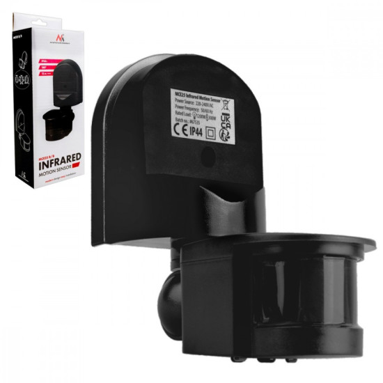 Czujnik ruchu i zmierzchu MCE25 B/B 180 stopni, max 1200W, z czarną przesłona, 5-12m 