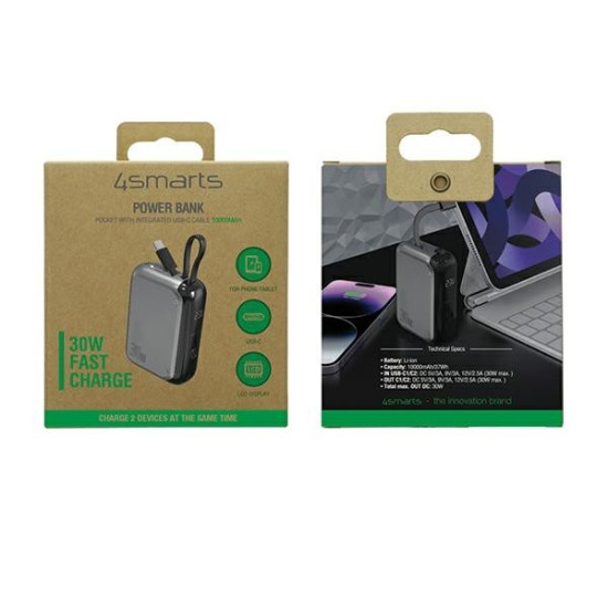 Powerbank Pocket 30W 10000mAh wbudowany kabel USB-C 15cm 
