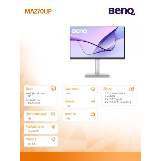 Monitor 27 cali MA270UP 4K IPS 5ms/IPS/HDMI/USB