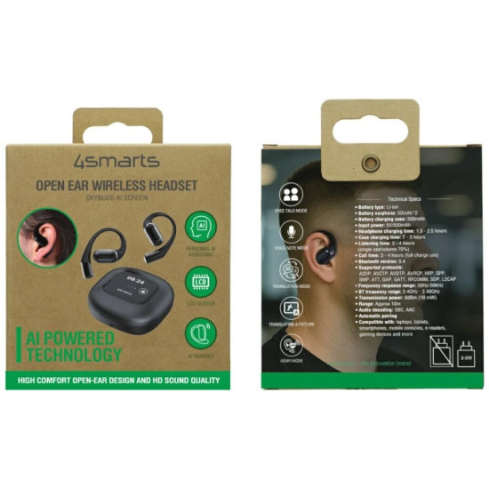 Słuchawki Bluetooth OWS tłumacz AI z wyświetlaczem SkyBuds Czarne 
