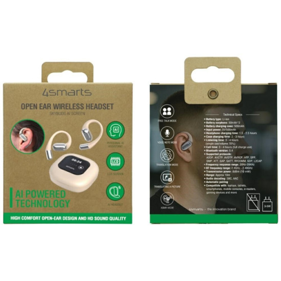 Słuchawki Bluetooth OWS tłumacz AI SkyBuds z ekranem Beżowe 