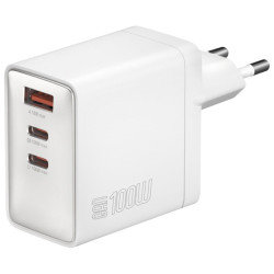 Ładowarka sieciowa Pocket 100W GaN 2xUSB-C + USB-A Biała 