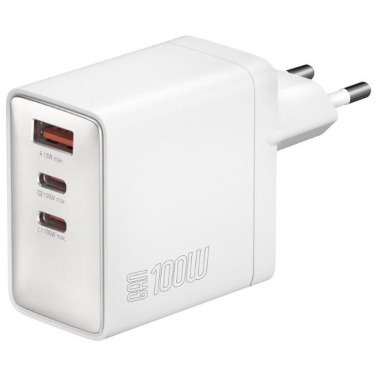 Ładowarka sieciowa Pocket 100W GaN 2xUSB-C + USB-A Biała 