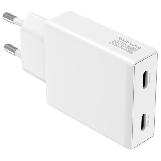 Ładowarka sieciowa PDPlug 65W GaN 2xUSB-C Biała 