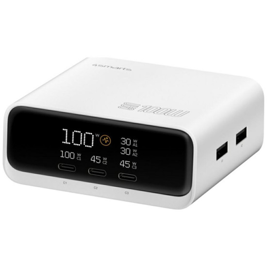 Stacja ładująca Deck 100W GaN 3xUSB-C + 2xUSB-A Biała 