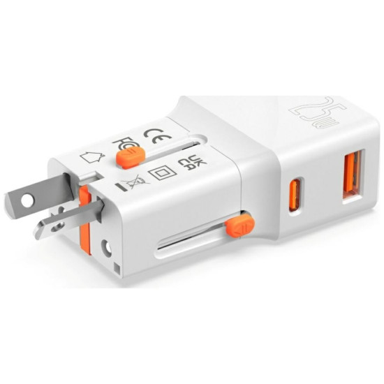 Ładowarka podróżna World Travel 25W USB-C + USB-A Biała 