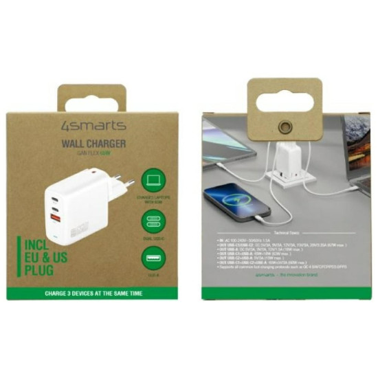 Ładowarka sieciowa Flex 65W 2xUSB-C + 1xUSB-A Biała 