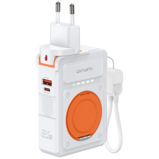 Ładowarka 6w1 Powerbank 10000mAh 22,5W Qi indukcyjne USB-C +     USB-A + kabel USB-C Biała 