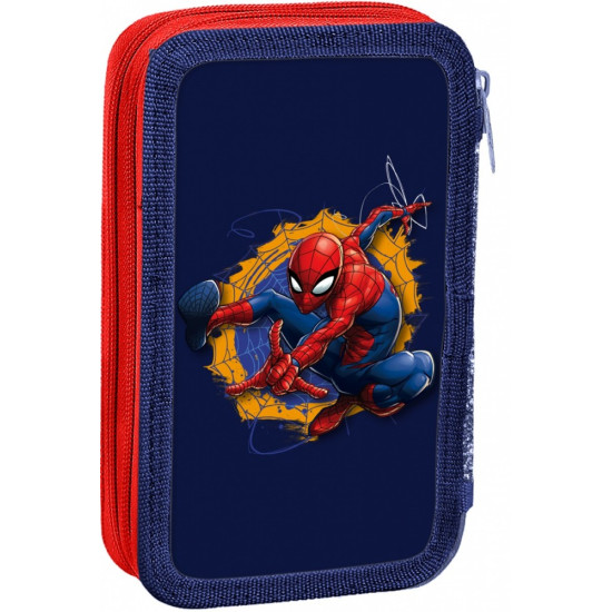 Piórnik dwukomorowy z wyposażeniem Spiderman czerwony-niebieski