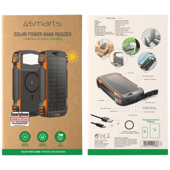 Powerbank Solarny 20000mAh TitanPack Rugged Ultimag Czarny 