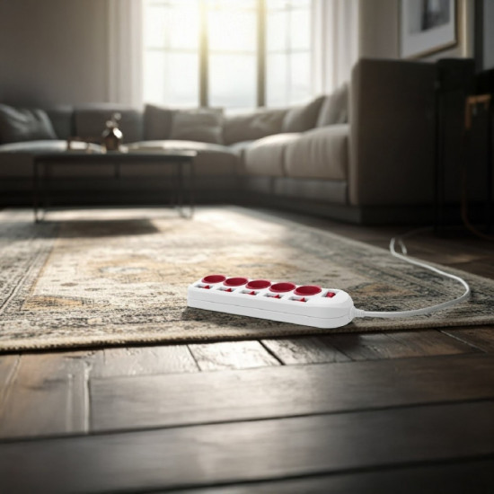 Listwa zasilajaca 5 gniazd z włącznikami MCE204 R/W Biało-czerwona