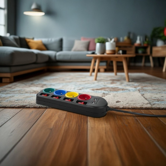 Listwa zasilająca z wyłącznikami 4 gniazda + 2xUSB przedłużacz MCE229B Czarna