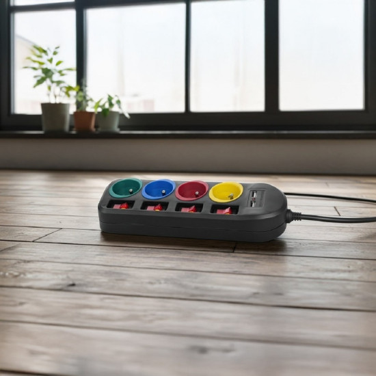 Listwa zasilająca z wyłącznikami 4 gniazda + 2xUSB przedłużacz MCE229B Czarna