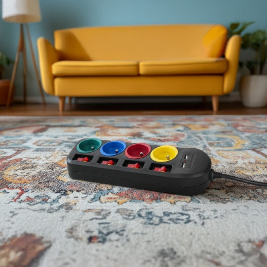 Listwa zasilająca z wyłącznikami 4 gniazda + 2xUSB przedłużacz MCE229B Czarna