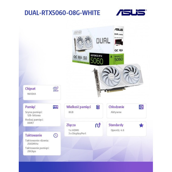 Karta graficzna GeForce RTX 5060 DUAL OC WHITE 8G GDDR7 128BIT HDMI/3DP