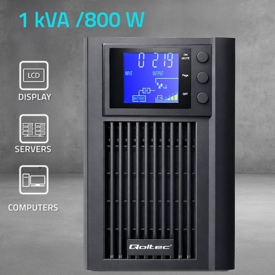 Zasilacz awaryjny UPS Pure Sine Wave | 1kVA | 800W | AVR | LCD | Czysty Sinus 
