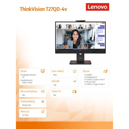 Monitor ThinkVision T27QD-4v 27 cali 64B8UAT1EU 