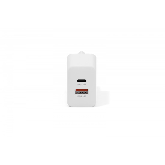 Ładowarka sieciowa/zasilacz USB 20W, 1x USB-C, 1x USB-A, biała 