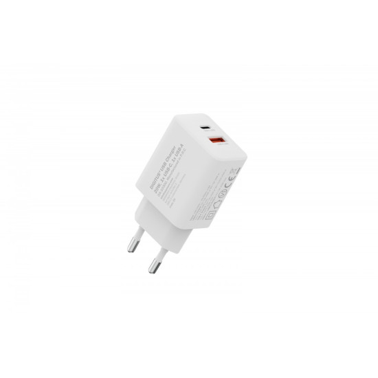 Ładowarka sieciowa/zasilacz USB 20W, 1x USB-C, 1x USB-A, biała 