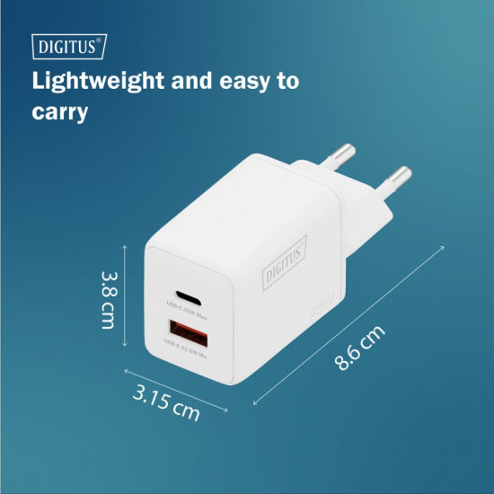 Ładowarka sieciowa/zasilacz USB GaN 45W, 1x USB-C, 1x USB-A, biała 