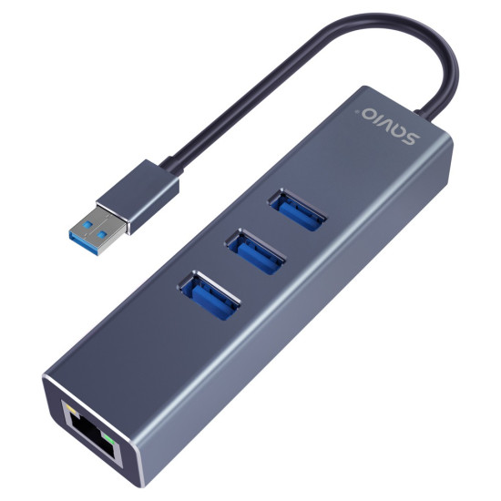 Hub AK-58 3-portowy USB-A 3.1 Gen 1 z adapterem RJ-45 Gigabit Ethernet, Ak-58