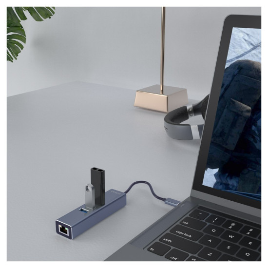 Hub AK-58 3-portowy USB-A 3.1 Gen 1 z adapterem RJ-45 Gigabit Ethernet, Ak-58