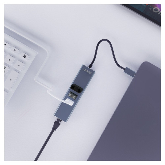 Hub AK-58 3-portowy USB-A 3.1 Gen 1 z adapterem RJ-45 Gigabit Ethernet, Ak-58