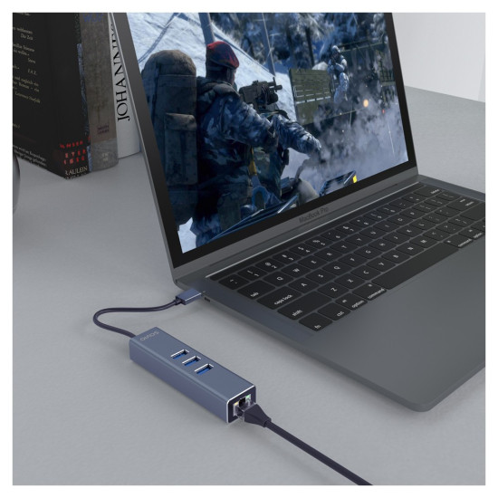 Hub AK-58 3-portowy USB-A 3.1 Gen 1 z adapterem RJ-45 Gigabit Ethernet, Ak-58