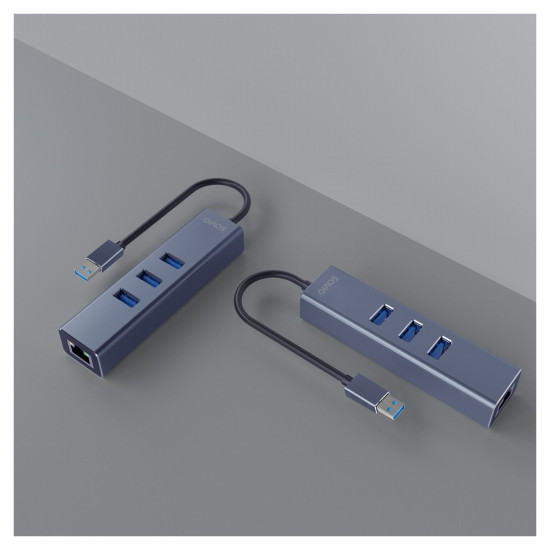 Hub AK-58 3-portowy USB-A 3.1 Gen 1 z adapterem RJ-45 Gigabit Ethernet, Ak-58