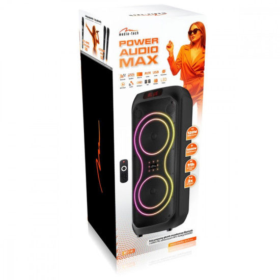 Głośnik bluetooth power audio MAX MT3185 Bluetooth 5.3+EDR/TWS/MP3/MicroSD/USB/AUX/Radio FM/Karaoke/USB-C/RMS 120W/ PMPO 1400W