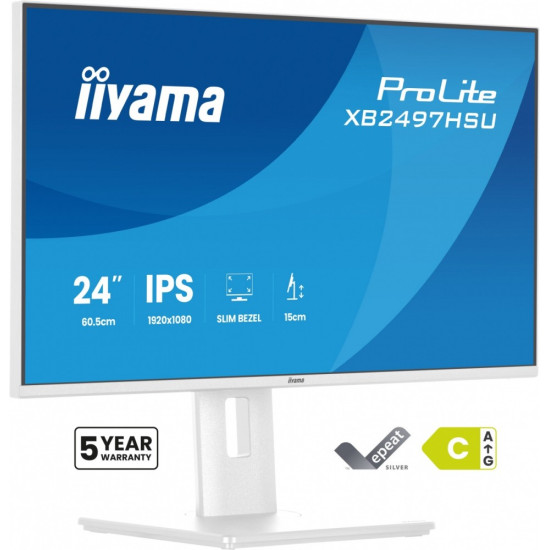Monitor ProLite 23.8 cala XB2497HSU-W1  IPS,FHD,HDMI,DP,120Hz,350CD,2xUSBv3.2, 2xUSB-C, GW 5lat, HAS 150/PIVOT, BIAŁY