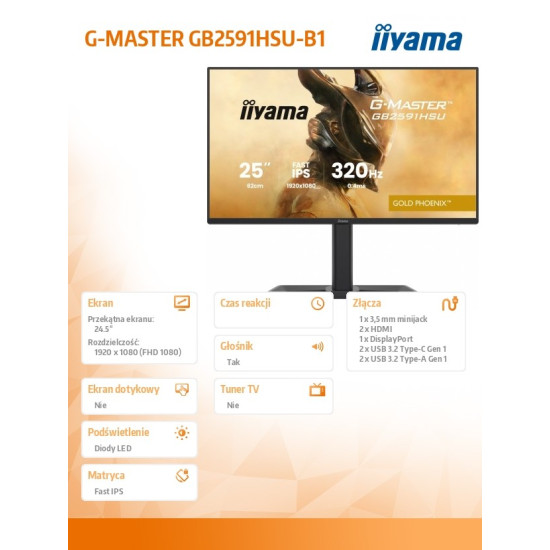 Monitor 25 cali GB2591HSU-B1 0.4ms, DP, 2xHDMI 2.1, 320Hz, Fast IPS, USB HUB x4