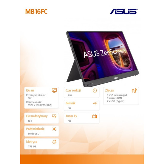 Monitor 16 cali MB16FC 16:10 IPS WUXGA USBC mHDMI 