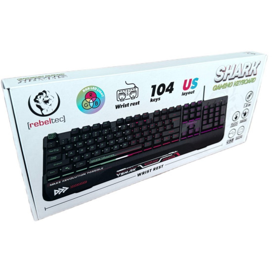 Klawiatura pełnowymiarowa RGB dla graczy SHARK wbudowana podkładka pod nadgarstki, wodoodporna konstrukcja