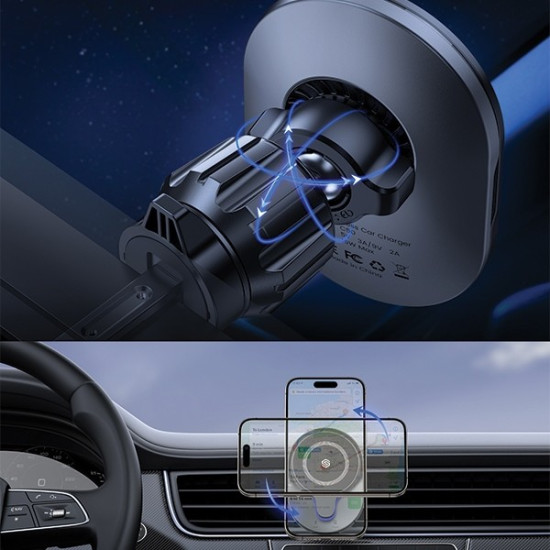 Uchwyt indukcyjny MagSafe do kratki wentylacyjnej 15W C50 czarny 